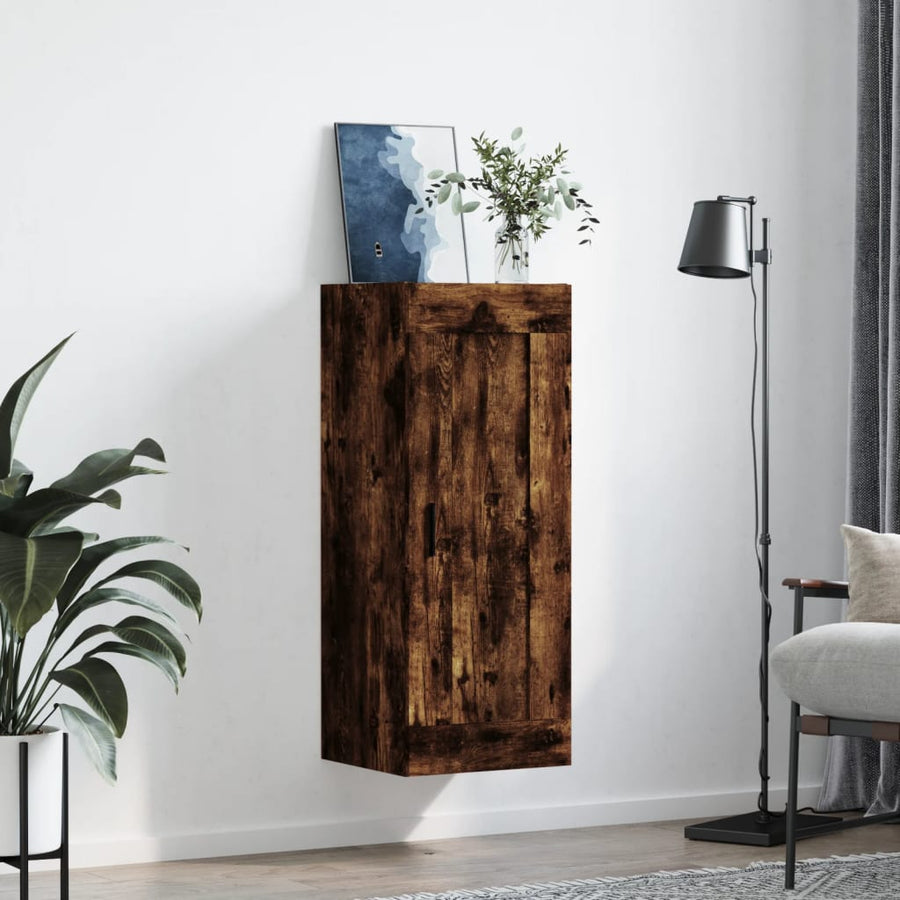 Wandkast 34,5X34X90 Cm Bewerkt Hout Kleurig Gerookt eiken