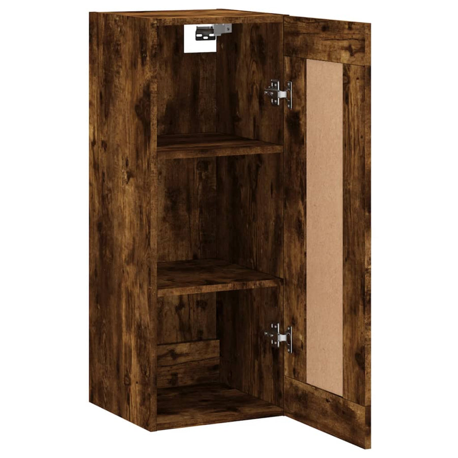 Wandkast 34,5X34X90 Cm Bewerkt Hout Kleurig Gerookt eiken