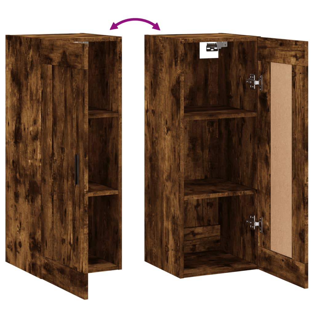 Wandkast 34,5X34X90 Cm Bewerkt Hout Kleurig Gerookt eiken
