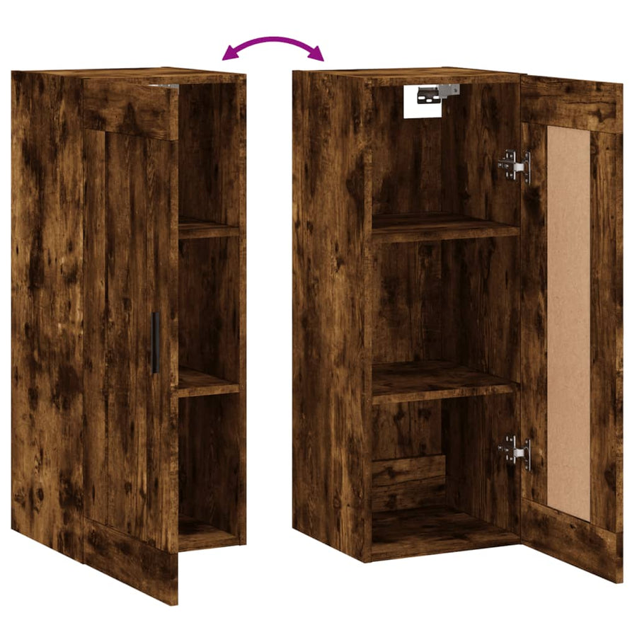 Wandkast 34,5X34X90 Cm Bewerkt Hout Kleurig Gerookt eiken