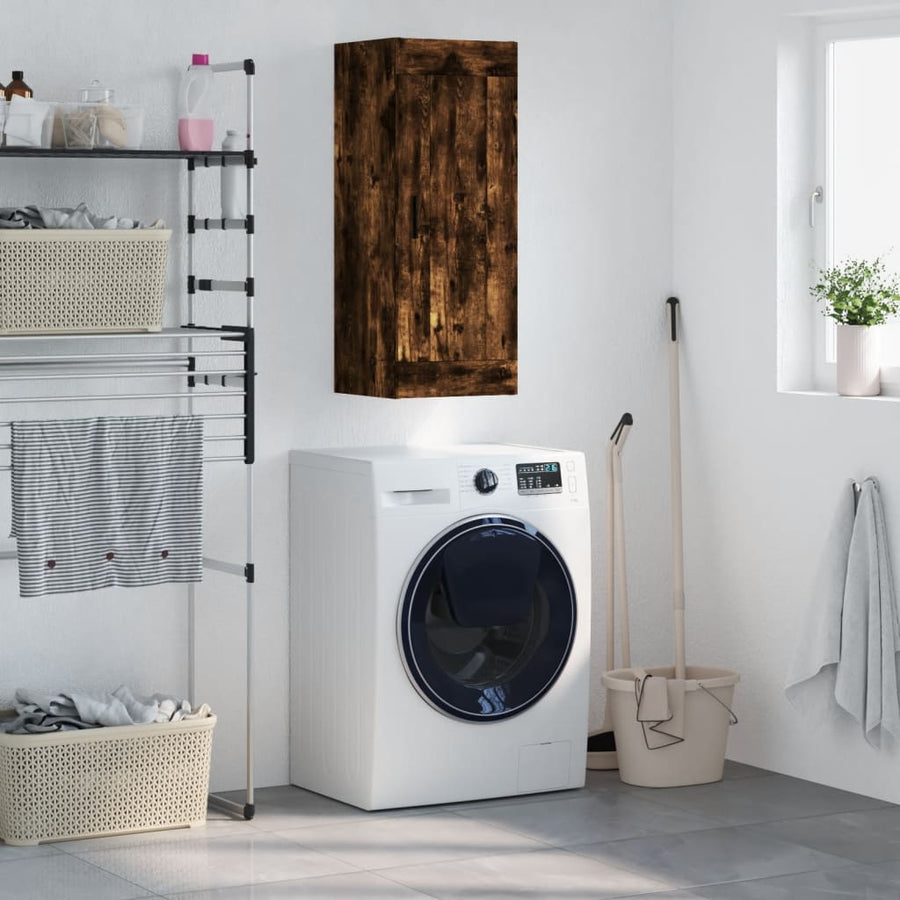 Wandkast 34,5X34X90 Cm Bewerkt Hout Kleurig Gerookt eiken