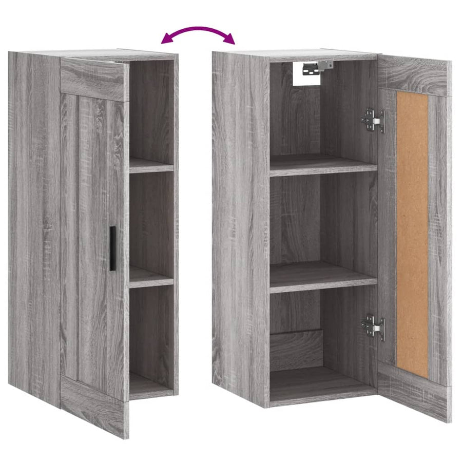 Wandkast 34,5X34X90 Cm Bewerkt Hout Grijs Sonoma Eikenkleurig