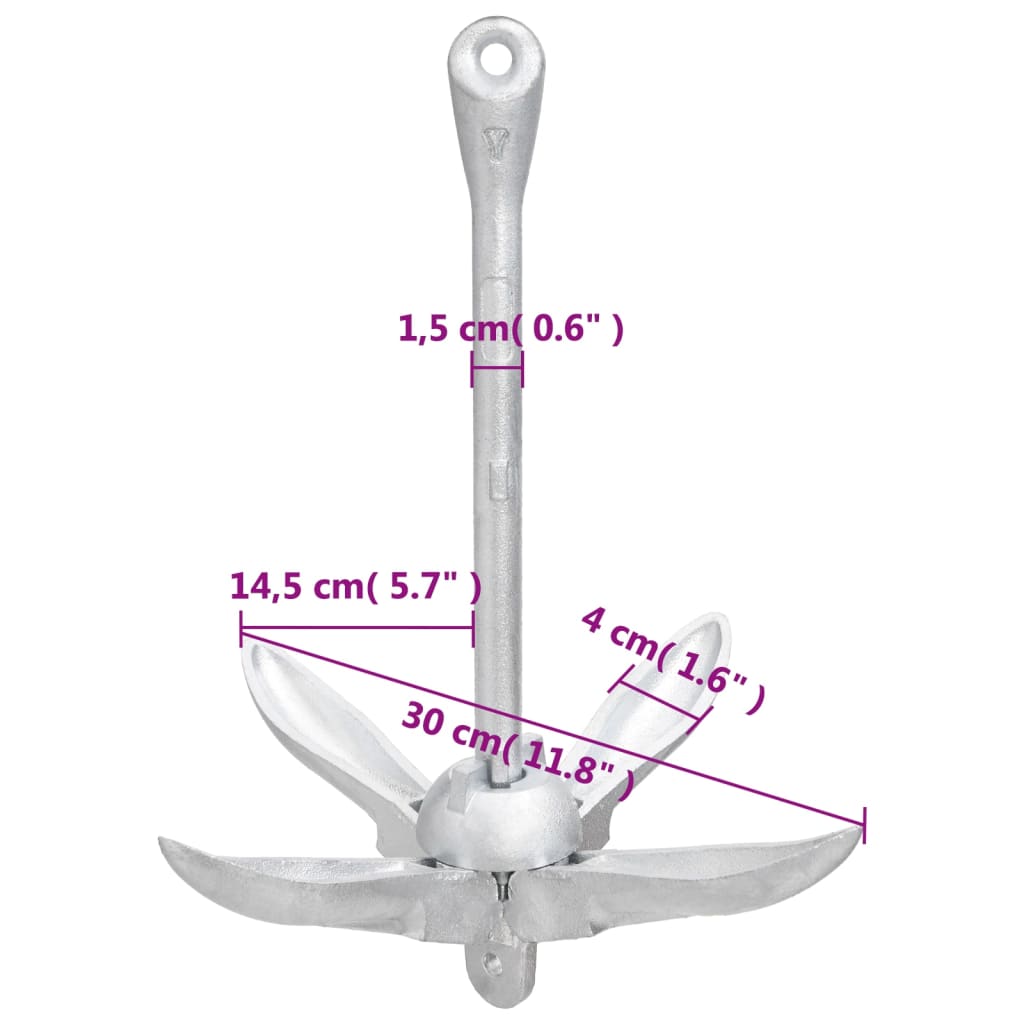 Anker Inklapbaar ,5 Kg Smeedijzer Zilverkleurig 1.5 kg zonder touw
