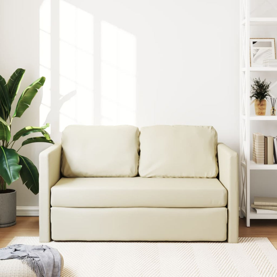 Slaapbank Vloermodel 2-In-1 112X174X55 Cm Kunstleer Crèmekleur