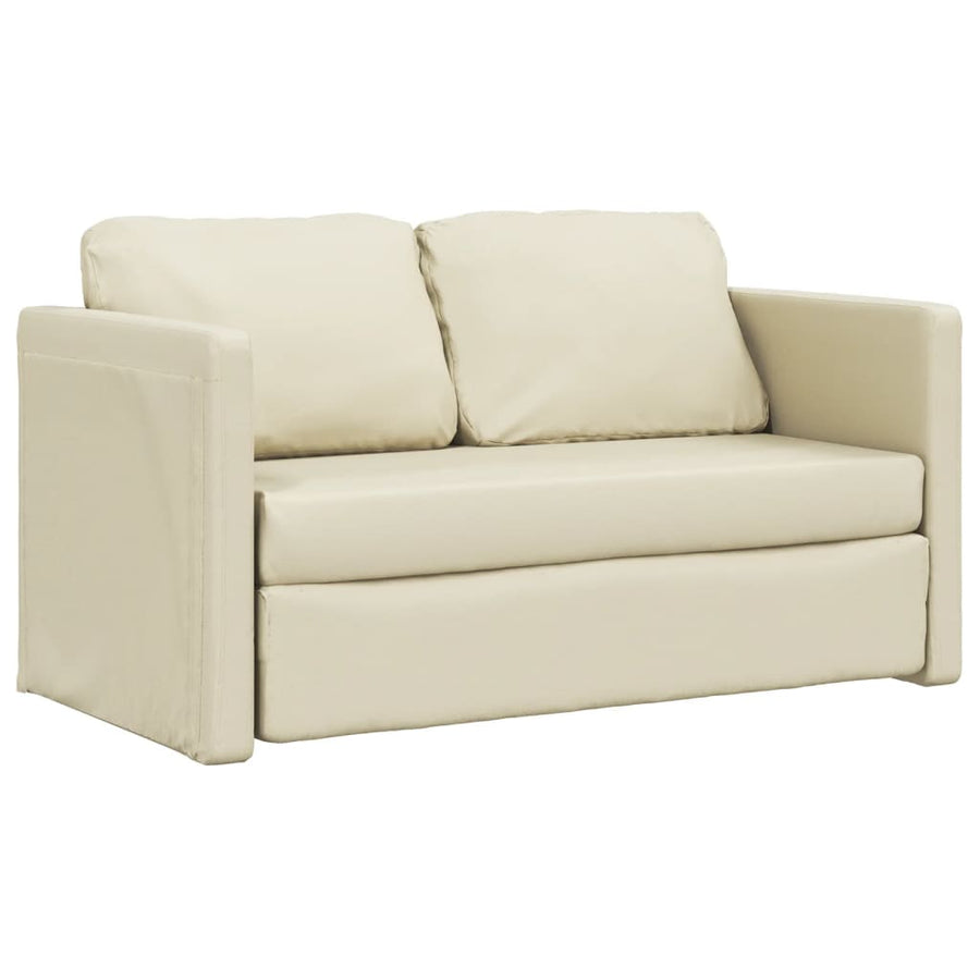 Slaapbank Vloermodel 2-In-1 112X174X55 Cm Kunstleer Crèmekleur