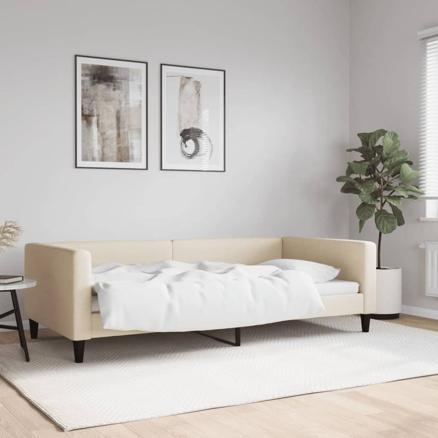 Slaapbank 100x200 cm stof crèmekleurig 100 x 200 cm Crème zonder matras