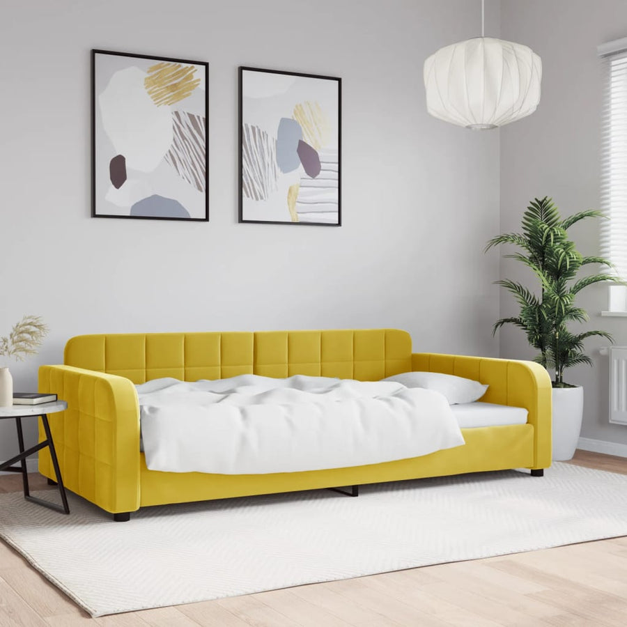 Slaapbank 100x200 cm fluweel geel 100 x 200 cm Geel zonder matras