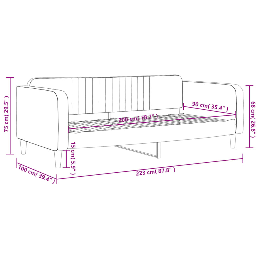 Slaapbank Fluweel 90x200 cm Zwart zonder matras