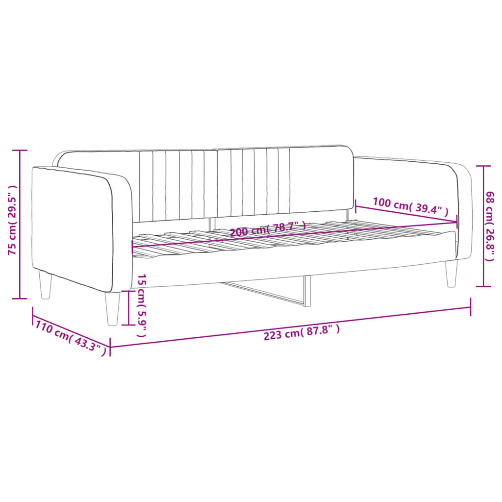Slaapbank 100x200 cm fluweel donkergrijs