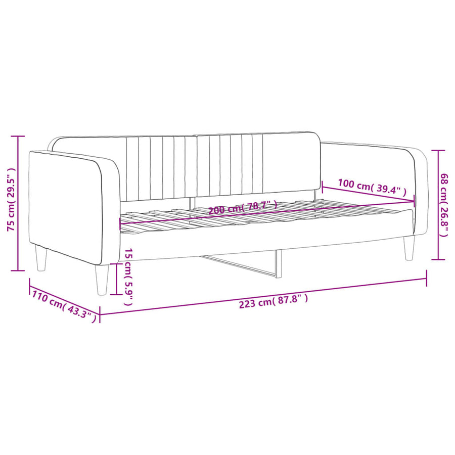 Slaapbank 100x200 cm fluweel donkergrijs