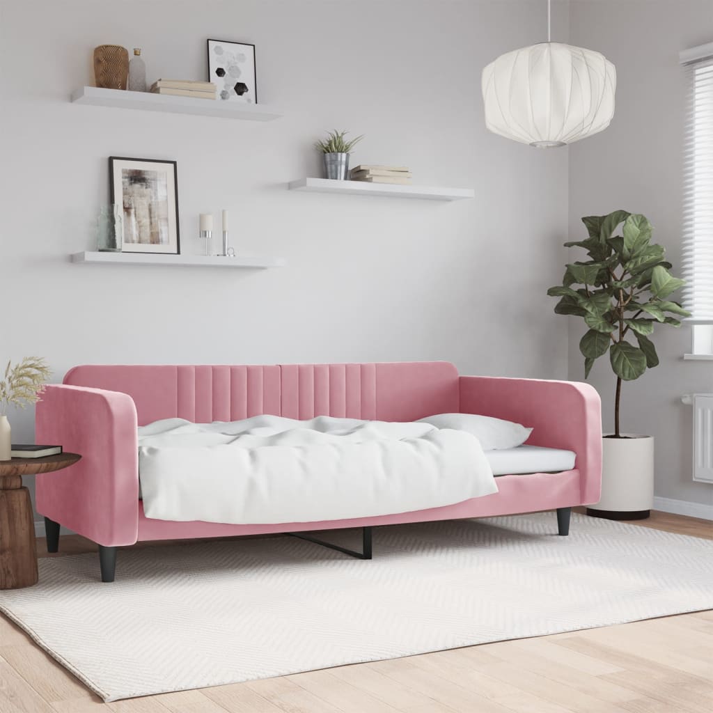 Slaapbank Fluweel 100x200 cm Roze zonder matras