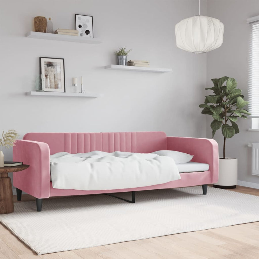 Slaapbank Fluweel 100x200 cm Roze zonder matras