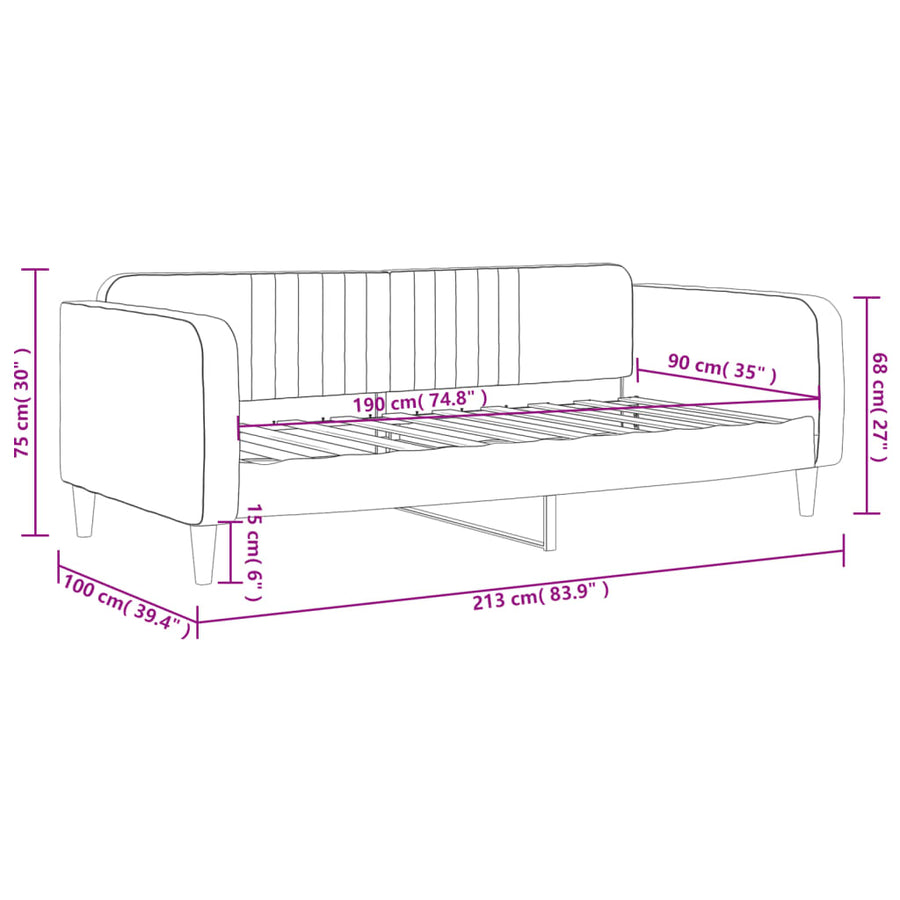 Slaapbank Fluweel 90x190 cm Lichtgrijs zonder matras