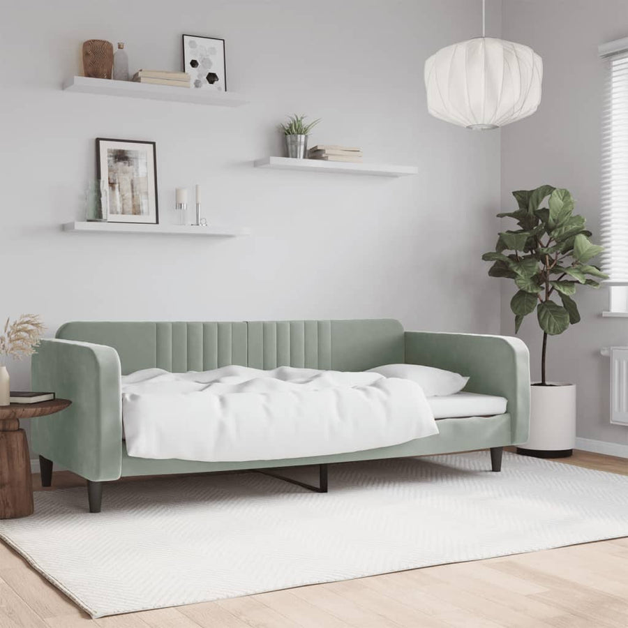 Slaapbank Fluweel 90x190 cm Lichtgrijs zonder matras