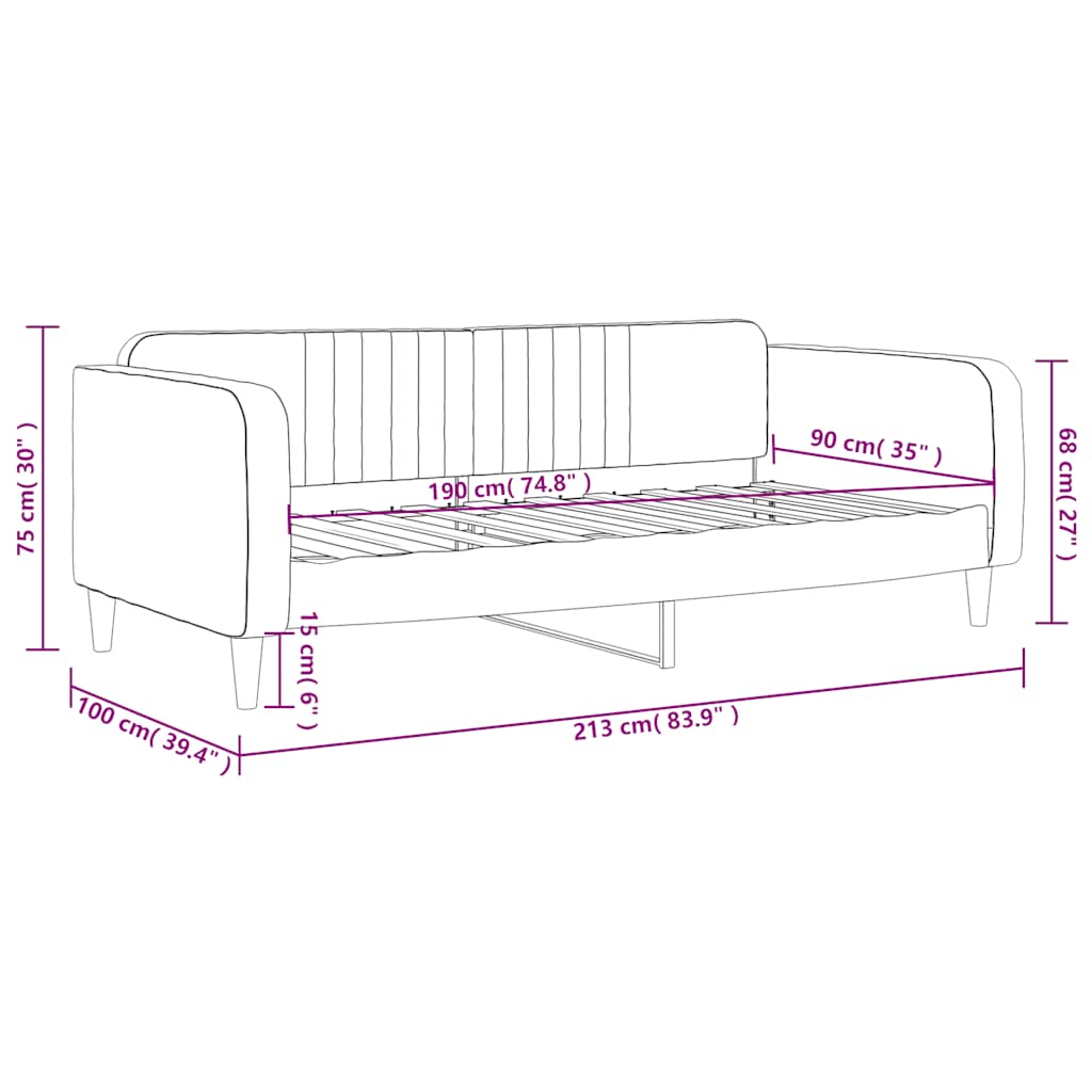 Slaapbank 90x190 cm fluweel donkergrijs