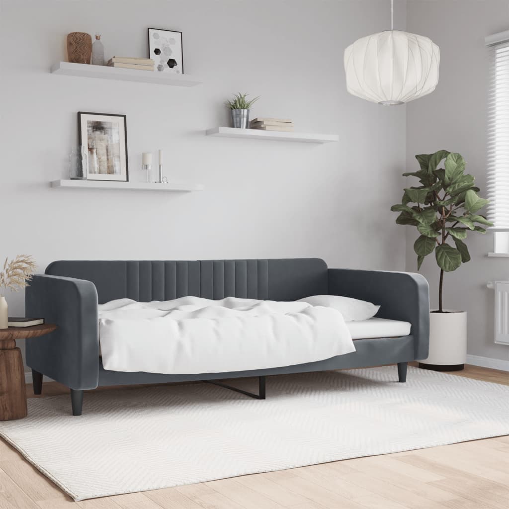 Slaapbank 90x190 cm fluweel donkergrijs
