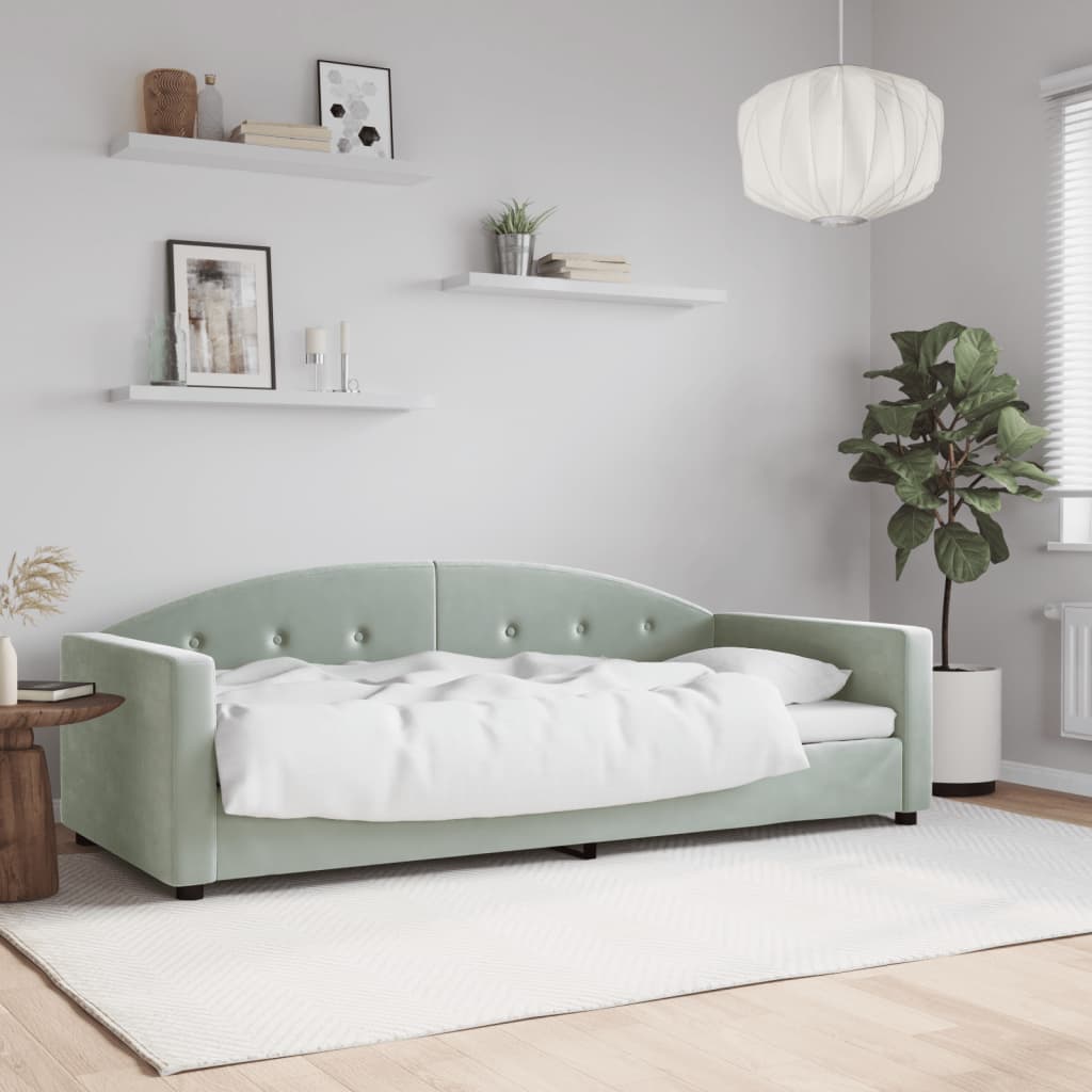 Slaapbank Fluweel 90x190 cm Lichtgrijs zonder matras