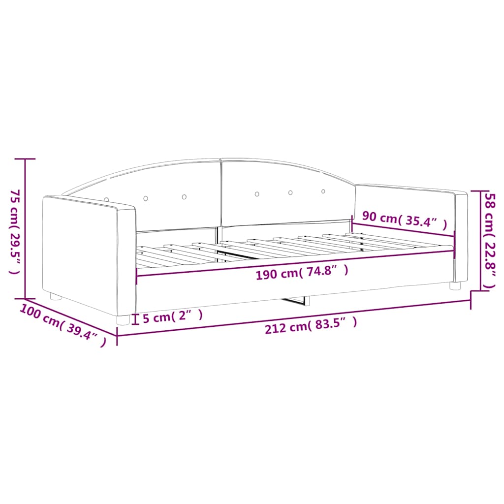 Slaapbank Fluweel 90 x 190 cm Donkergrijs