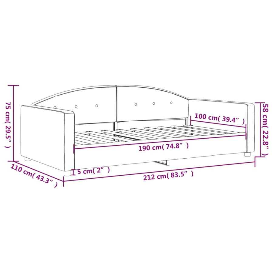 Slaapbank 100x190 cm fluweel lichtgrijs