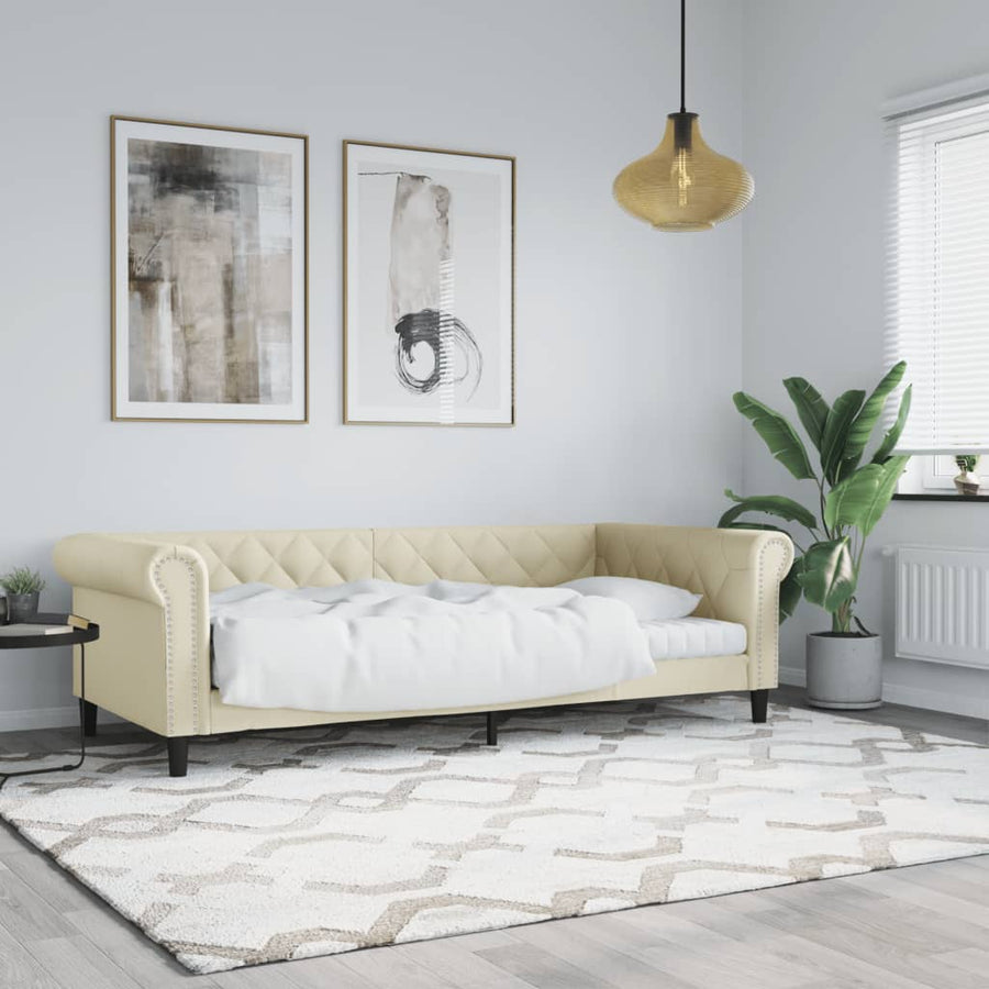 Slaapbank 90x200 cm kunstleer crèmekleurig