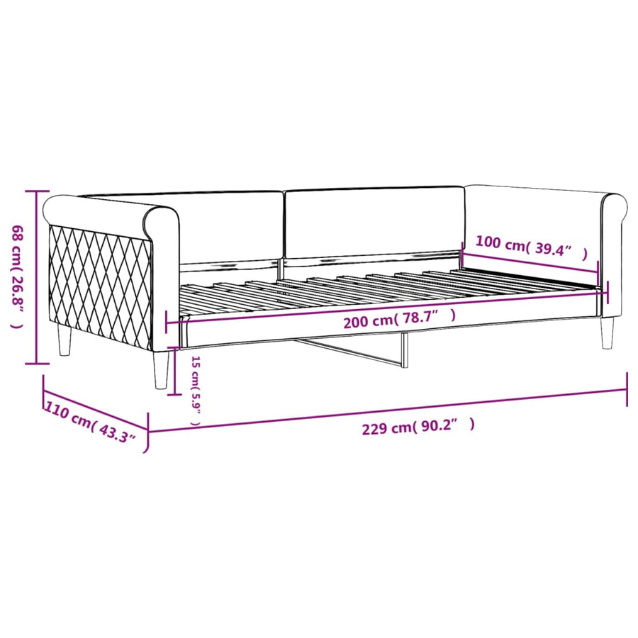 Slaapbank Fluweel 100x200 cm Lichtgrijs zonder matras