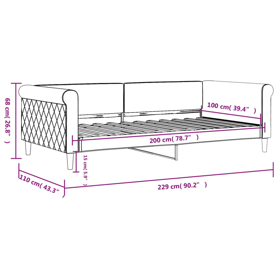 Slaapbank 100x200 cm fluweel zwart 100x200 cm Zwart