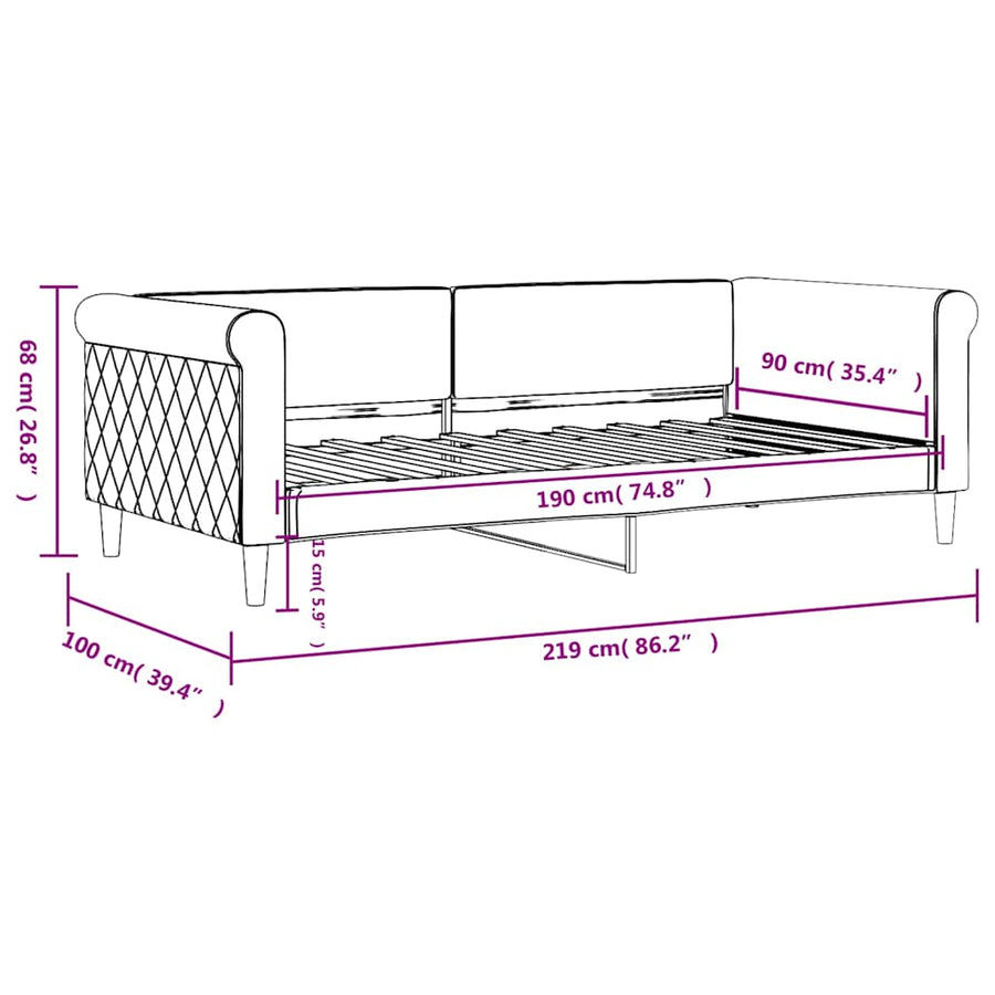 Slaapbank 90x190 cm fluweel donkergrijs