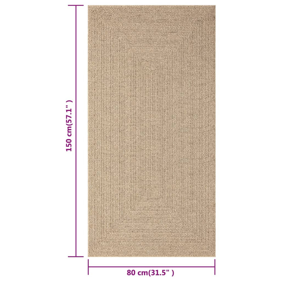 Vloerkleed Voor Binnen En Buiten Jute Look 80 x 150 cm Rechthoekig