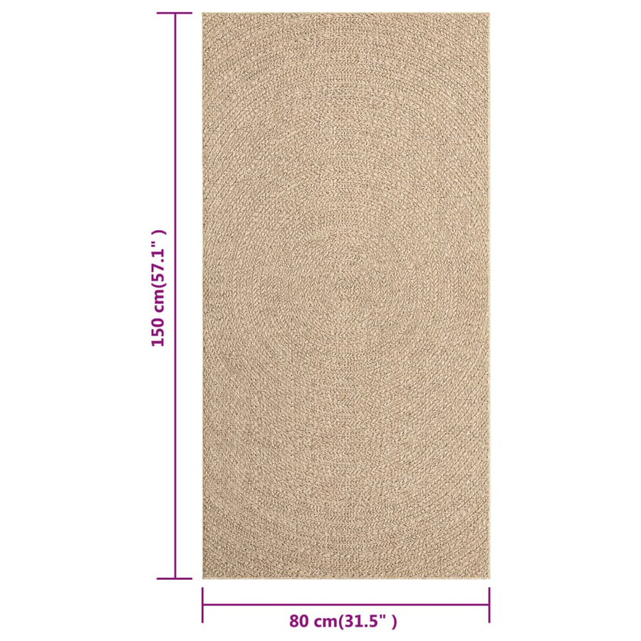 Vloerkleed Voor Binnen En Buiten Jute Look 80 x 150 cm Rond Rechthoekig