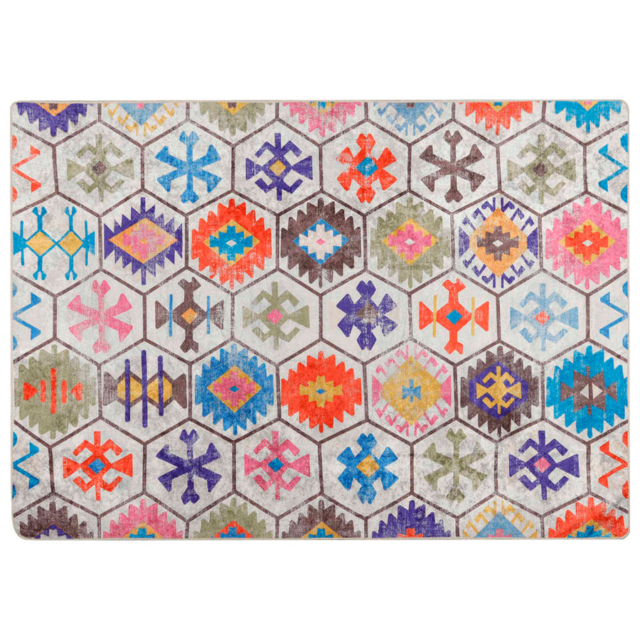 Vloerkleed Wasbaar Anti-Slip Meerkleurig Blauw En Wit 80 x 150 cm