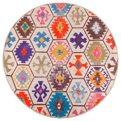 Vloerkleed Wasbaar Anti-Slip Meerkleurig Blauw En Wit Ø 120 cm