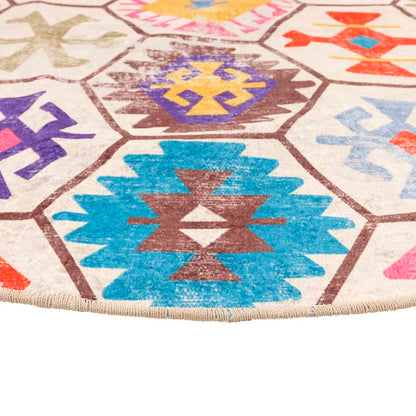 Vloerkleed Wasbaar Anti-Slip Meerkleurig Blauw En Wit Ø 120 cm