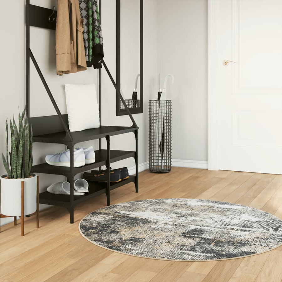 Vloerkleed Wasbaar Anti-Slip Meerkleurig Zwart En Wit Ø 120 cm