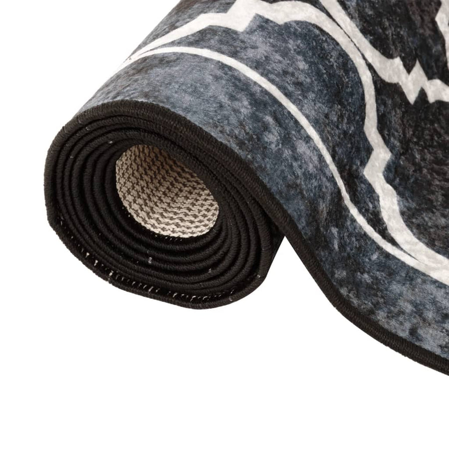 Vloerkleed Wasbaar Anti-Slip En Wit Zwart En Donkergrijs 80 x 300 cm