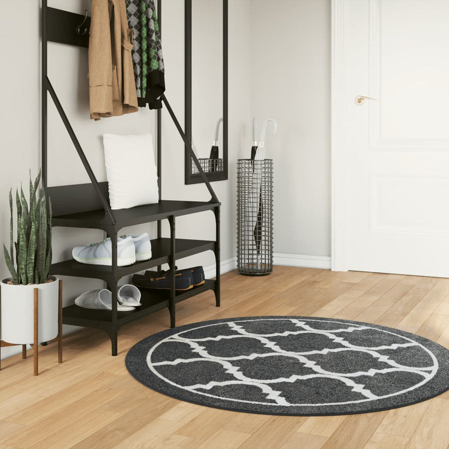 Vloerkleed Wasbaar Anti-Slip En Wit Zwart En Donkergrijs Ø 120 cm
