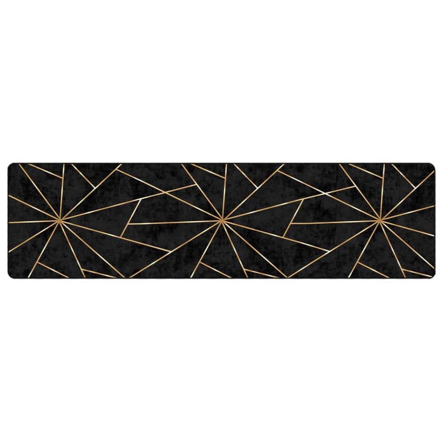Vloerkleed wasbaar 80x300 cm zwart en goudkleurig