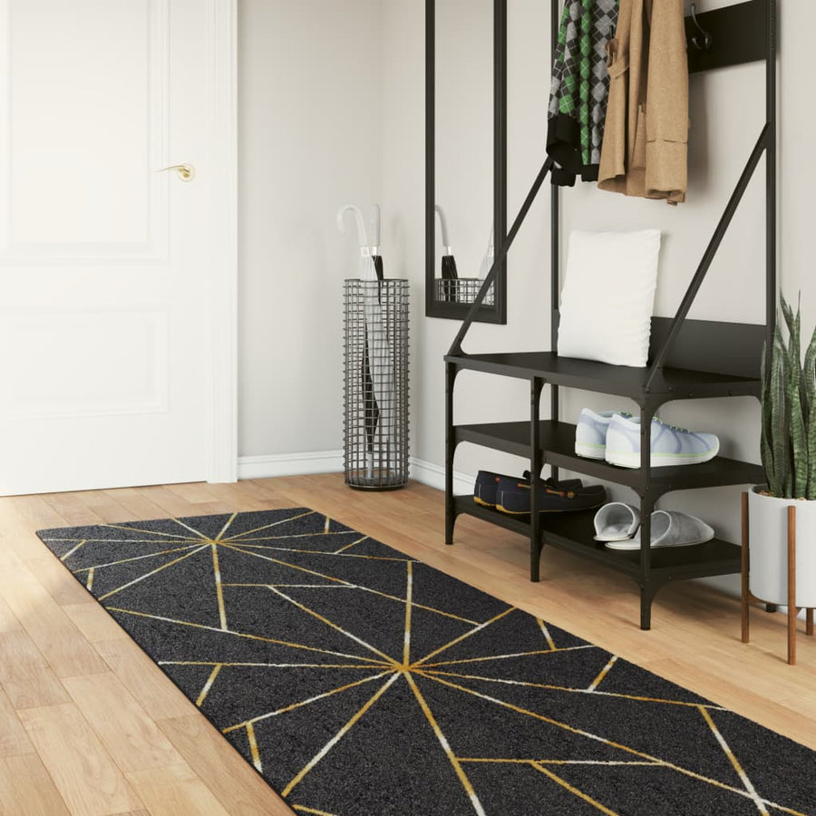 Vloerkleed wasbaar 80x300 cm zwart en goudkleurig