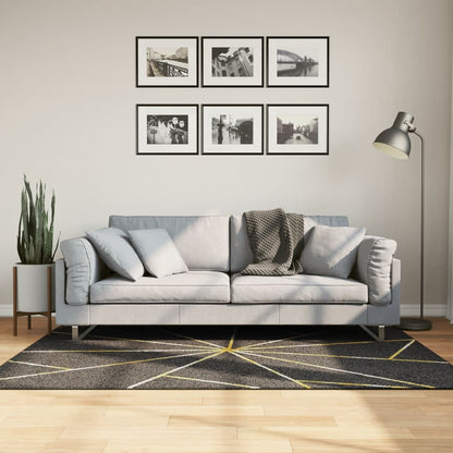 Vloerkleed wasbaar 120x180 cm zwart en goudkleurig
