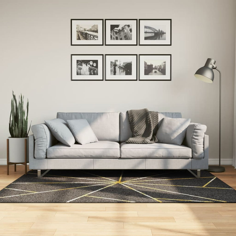 Vloerkleed wasbaar 120x180 cm zwart en goudkleurig