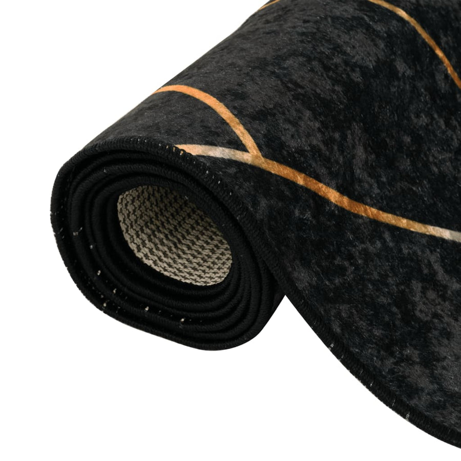 Vloerkleed Wasbaar Anti-Slip Kleurig Zwart En Goud 190 x 300 cm