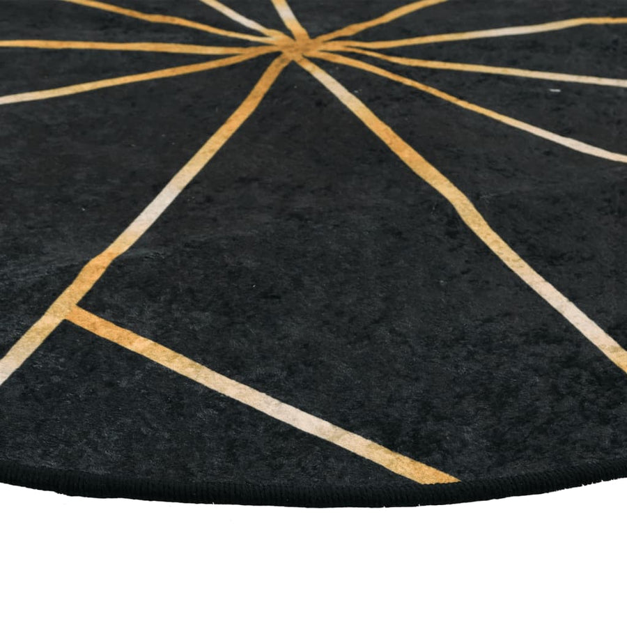 Vloerkleed Wasbaar Anti-Slip Kleurig Zwart En Goud Ø 120 cm