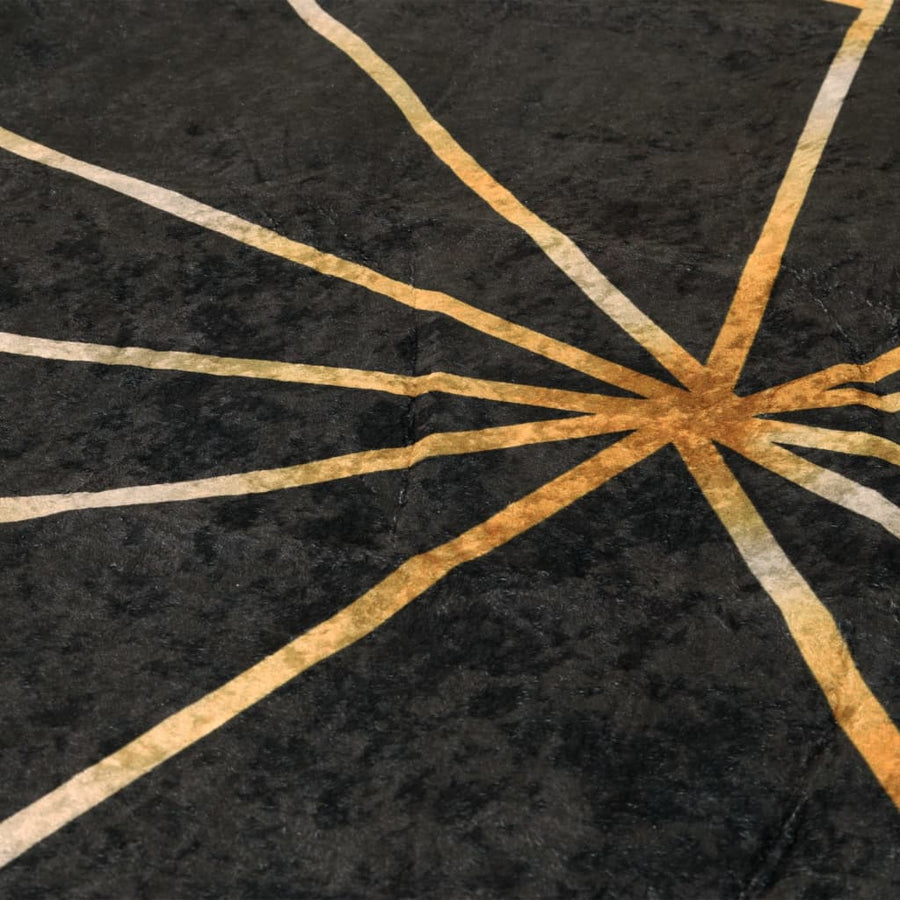 Vloerkleed Wasbaar Anti-Slip Kleurig Zwart En Goud Ø 120 cm