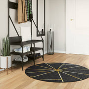 Vloerkleed rond 120 cm zwart goud anti-slip