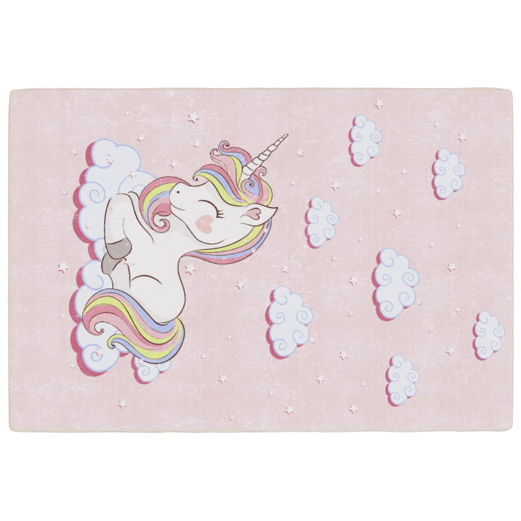 Kindervloerkleed Eenhoorn Wasbaar Antislip 160X230 Cm Groen Roze