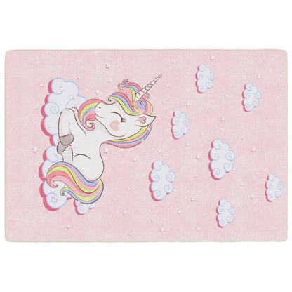 Kindervloerkleed Eenhoorn Wasbaar Antislip 160X230 Cm Groen Roze