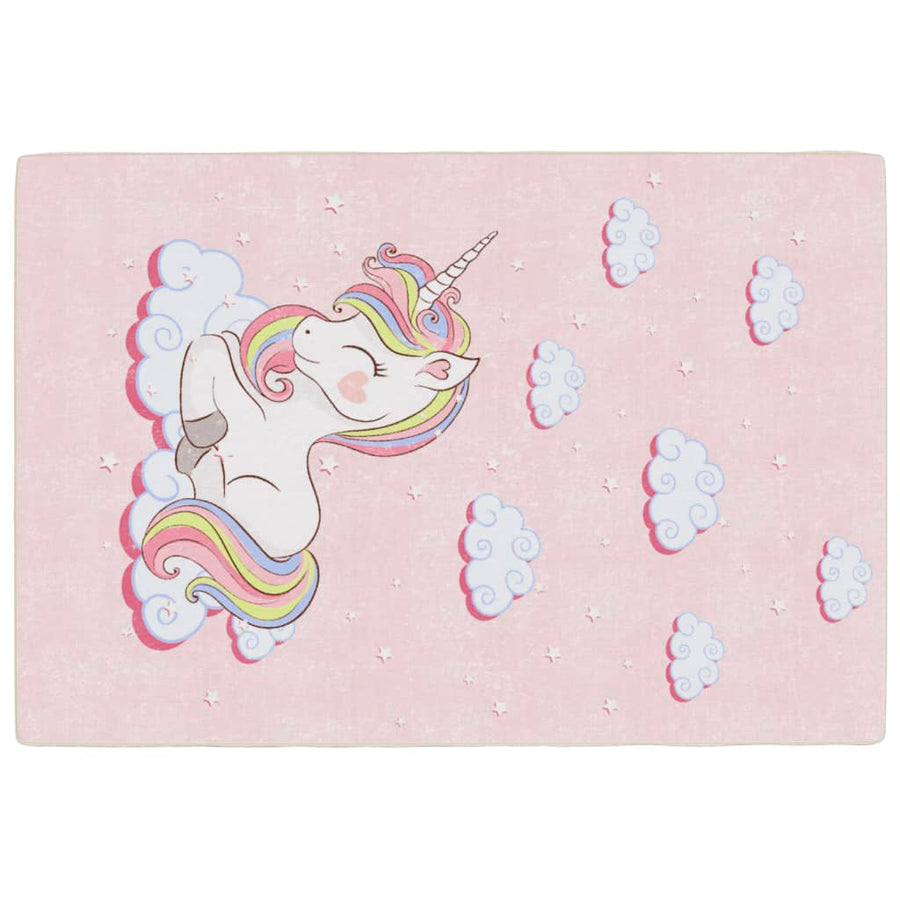 Kindervloerkleed Eenhoorn Wasbaar Antislip 160X230 Cm Groen Roze