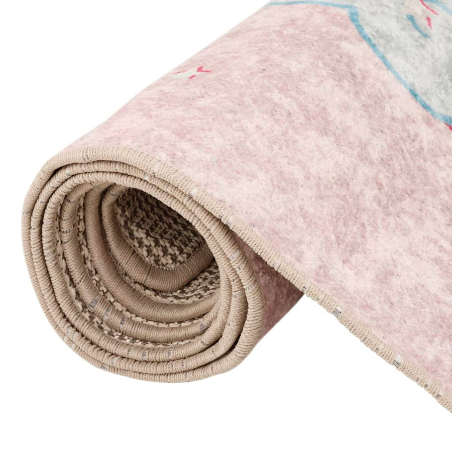 Kindervloerkleed Eenhoorn Wasbaar Antislip 160X230 Cm Groen Roze