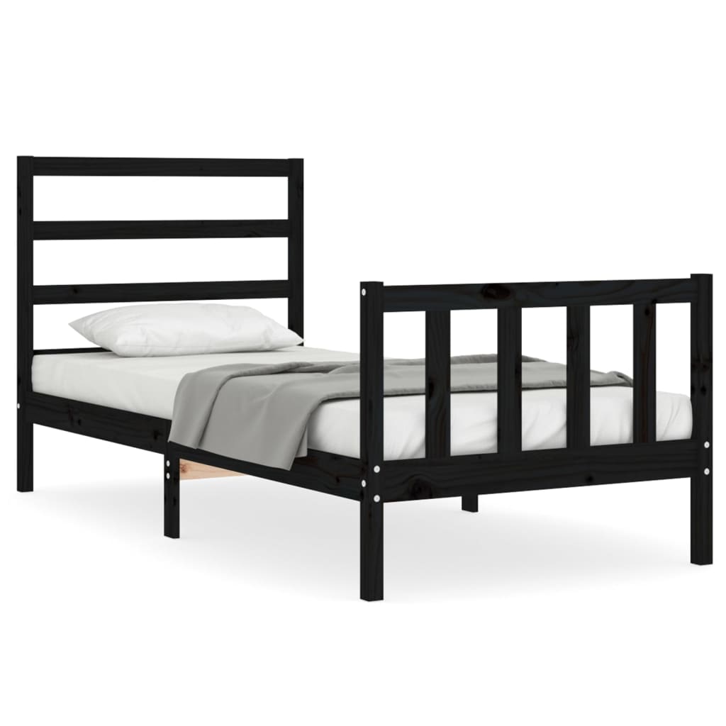 Bedframe Met Hoofdbord Massief Hout 2Ft6 Small Single 75 x 190 cm Zwart
