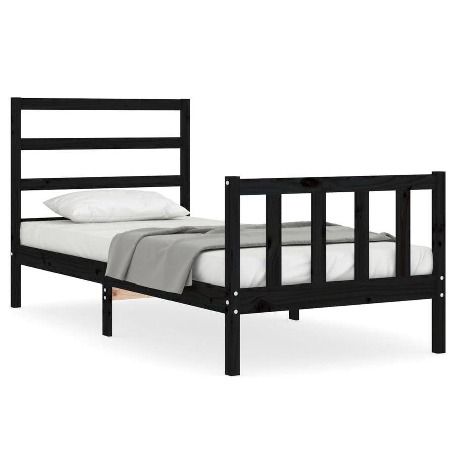 Bedframe Met Hoofdbord Massief Hout 2Ft6 Small Single 75 x 190 cm Zwart
