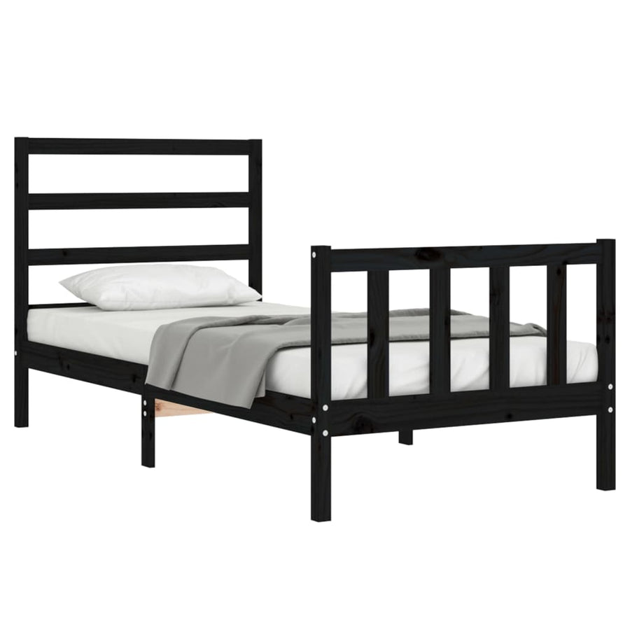 Bedframe Met Hoofdbord Massief Hout 2Ft6 Small Single 75 x 190 cm Zwart